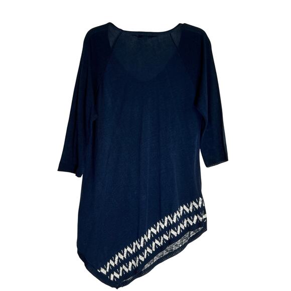 Dress Barn 3/4 Sleeve Asymmetric Oversized Knit Blouse Top Women Large Navy Blue - Picture 2 of 5